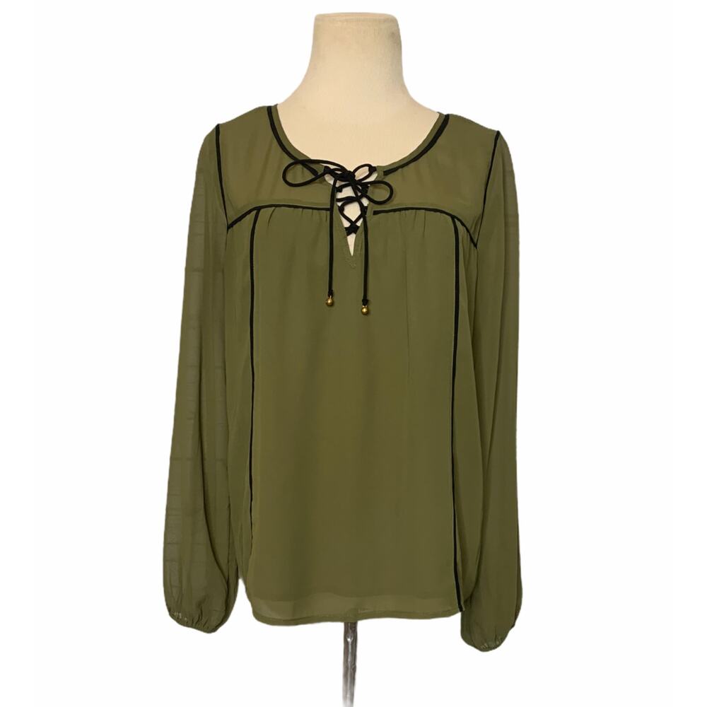 Abercrombie & Fitch Green Sheer Lined Long Sleeves Boho Tunic Blouse Size XS